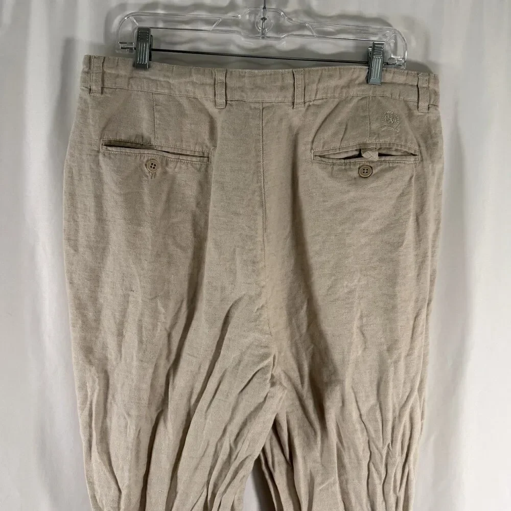 Tommy Hilfiger Linen Blend Pants Men's 36x30 Beige Pleated Slash Pockets